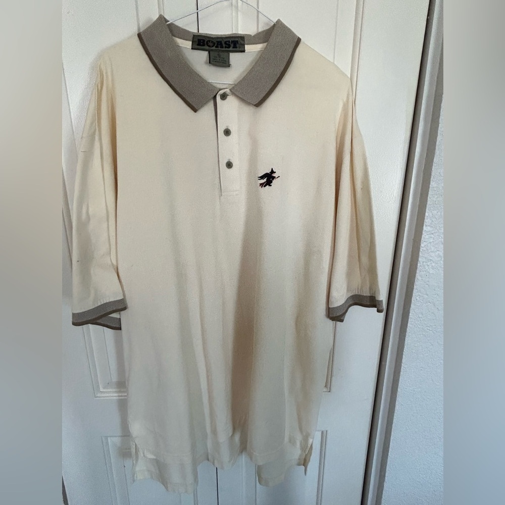 Boast Polo Shirt Embroidered Witch Cream Color Size XL 100% Cotton Halloween